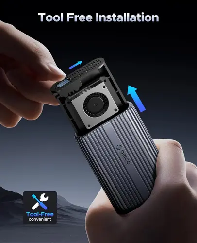 Orico външна кутия за диск Storage - Case - M.2 NVMe M key - USB-C/A, 40Gbps, Built-in Air Cooling, Aluminium - ACOM2-U4-GY - image 8