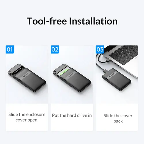 Orico carcasă pentru disc Stocare - Carcasă - 2.5 inch USB-C - 2577C3-V1-BK - 12