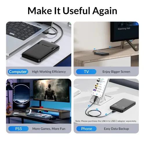 Orico кутия за диск Storage - Case - 2.5 inch USB-C - 2577C3-V1-BK - image 5