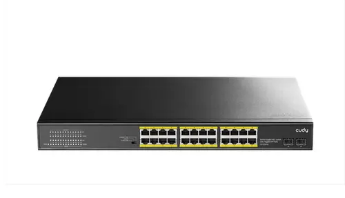 Switch Cudy GS1028PS2, 24 porturi, 10/100/1000, 24× GbE cu PoE 802.3at/af, 2× Uplink SFP, moduri Default/VLAN/Extend, pentru rack de 19" - 1
