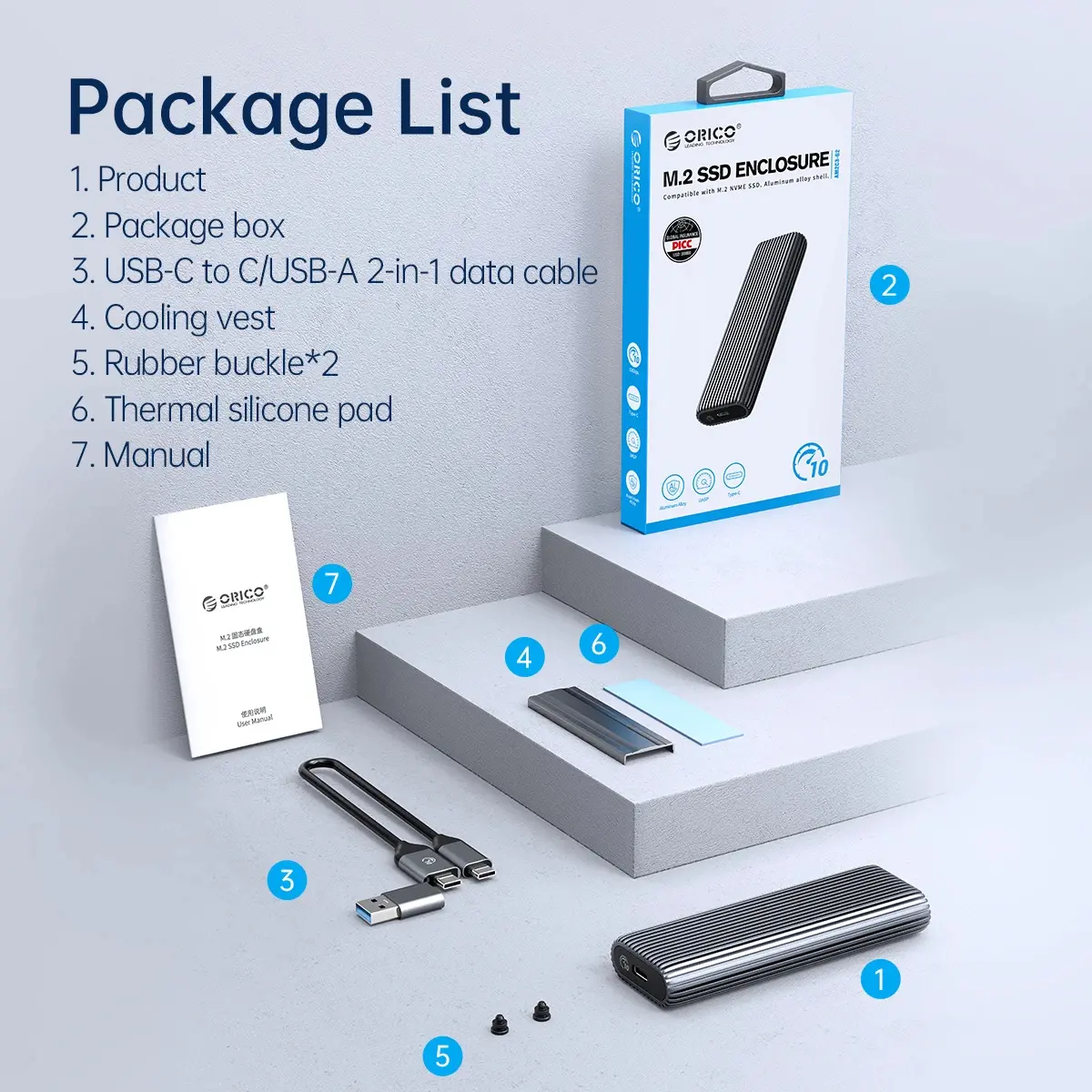 Orico външна кутия за диск Storage - Case - M.2 NVMe M-key 10 Gbps, Aluminium - AM2C3-G2-GY - image 16