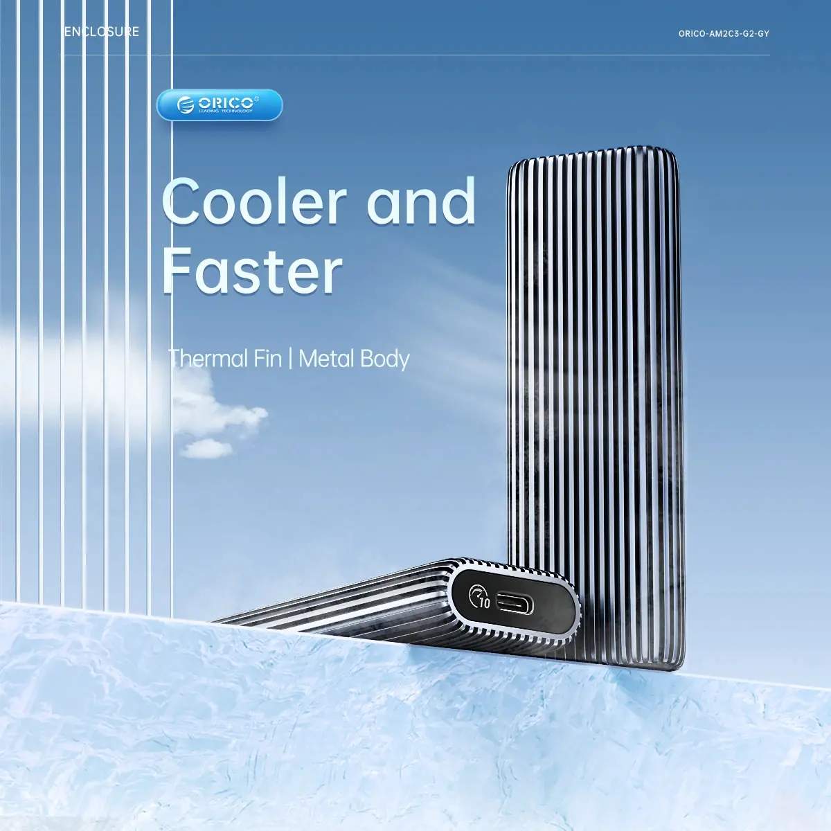 Orico външна кутия за диск Storage - Case - M.2 NVMe M-key 10 Gbps, Aluminium - AM2C3-G2-GY - image 3