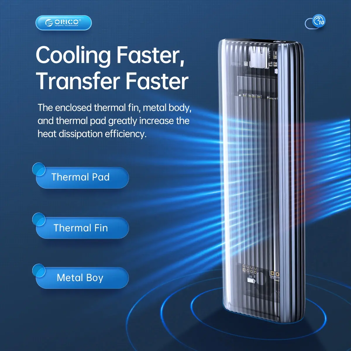Orico външна кутия за диск Storage - Case - M.2 NVMe M-key 10 Gbps, Aluminium - AM2C3-G2-GY - image 4