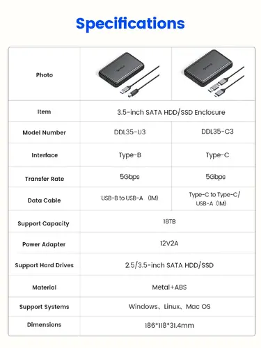 Orico кутия за диск Storage - Case - 3.5 inch USB-C black - DDL35-C3-EU-BK - image 12