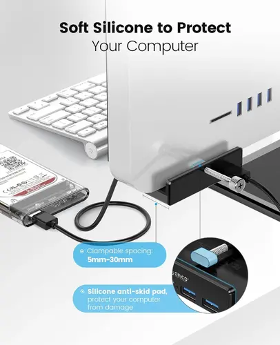 Orico хъб USB 3.0 HUB Clip Type 4 port - aux Micro-USB power input, Black - MH4PU-P-BK - image 5