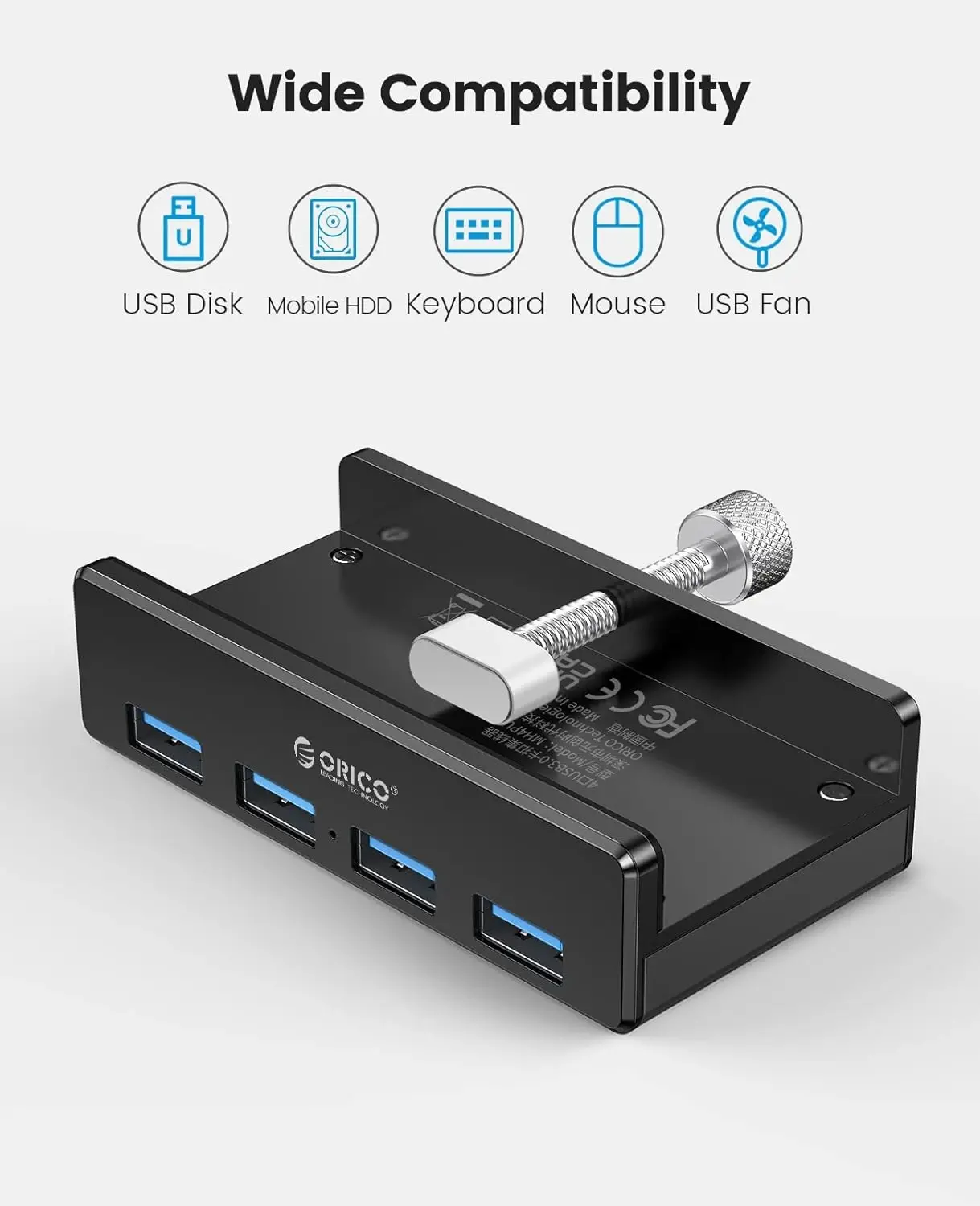 Orico хъб USB 3.0 HUB Clip Type 4 port, Black - MH4PU-BK - image 2