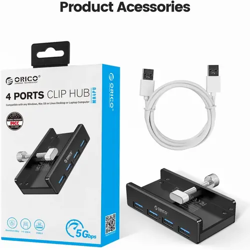 Orico хъб USB 3.0 HUB Clip Type 4 port, Black - MH4PU-BK - image 6