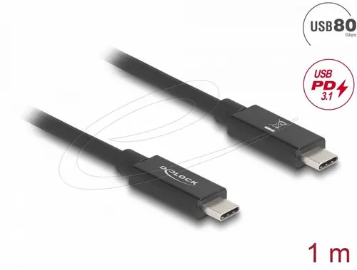 Delock Кабел E-Marker USB-C, 80 Gbps, 16K 60 Hz, PD 3.1 240 W, 1 m, черен - image 1