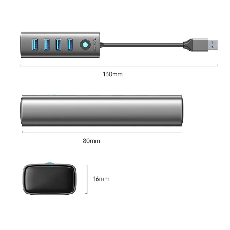 Orico хъб HUB USB3.0 4 port, Aluminium, Grey - PDD4U-U3-015-GY - image 1