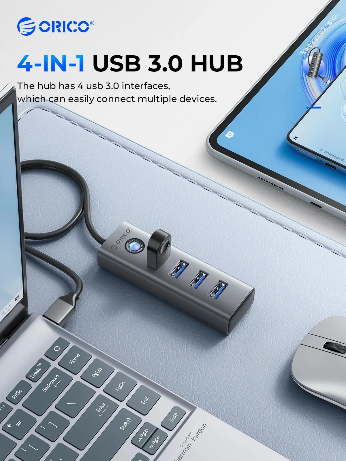 Orico хъб HUB USB3.0 4 port, Aluminium, Grey - PDD4U-U3-015-GY - image 2