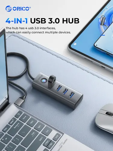 Orico хъб HUB USB3.0 4 port, Aluminium, Grey - PDD4U-U3-015-GY - image 2