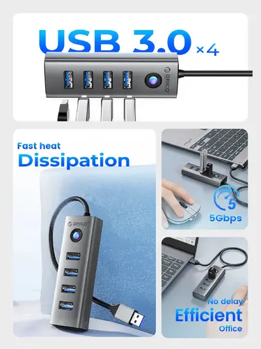 Orico хъб HUB USB3.0 4 port, Aluminium, Grey - PDD4U-U3-015-GY - image 3