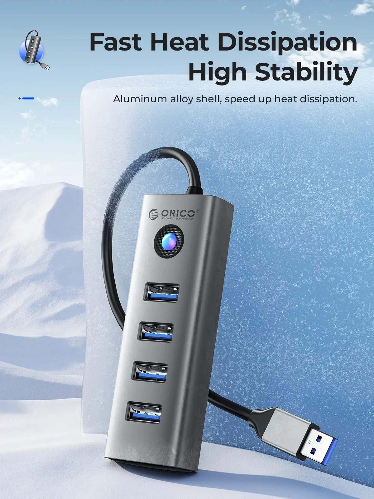 Orico хъб HUB USB3.0 4 port, Aluminium, Grey - PDD4U-U3-015-GY - image 5