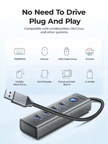 Orico хъб HUB USB3.0 4 port, Aluminium, Grey - PDD4U-U3-015-GY - image 6