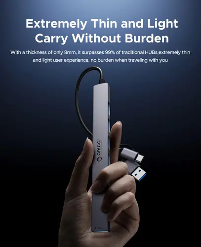 Orico хъб HUB USB-C 5 port - USB3.0 x 1, USB2.0 x 2, USB-C x 2, Aluminium - YSB4-U2-GY - image 7
