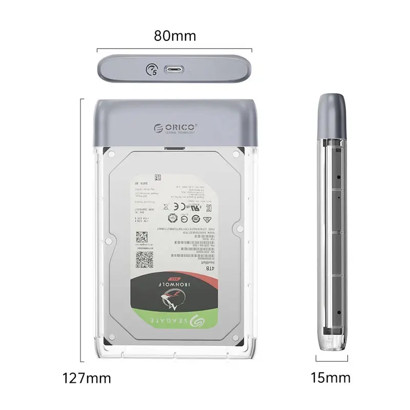 Orico carcasă externă pentru disc Storage - Carcasă - 2.5 inch 5Gbps USB-C Transparentă - TX25C3-GY-BP - image 1