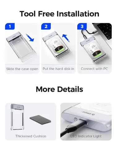 Orico външна кутия за диск Storage - Case - 2.5 inch 5Gbps USB-C Transparent - TX25C3-GY-BP - image 11
