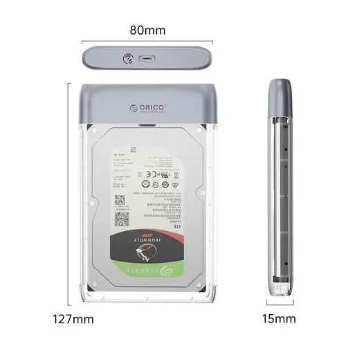 Orico εξωτερική θήκη δίσκου Storage - Θήκη - 2.5 ιντσών 5Gbps USB-C Διάφανη - TX25C3-GY-BP - 2