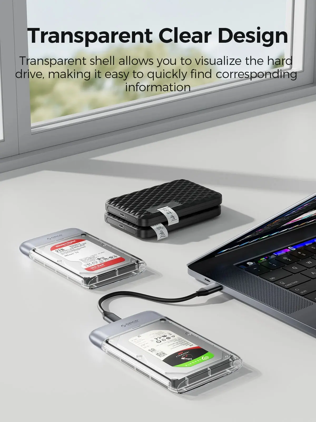 Orico carcasă externă pentru disc Storage - Carcasă - 2.5 inch 5Gbps USB-C Transparentă - TX25C3-GY-BP - image 4