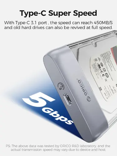 Orico външна кутия за диск Storage - Case - 2.5 inch 5Gbps USB-C Transparent - TX25C3-GY-BP - image 6