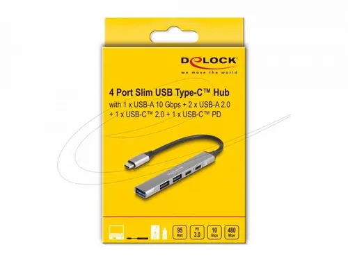 Delock Hub USB-C, 4 θύρες, 1 x USB-A 10 Gbps, 2 x USB-A, 1 x USB-C, USB-C PD 95 W - 3
