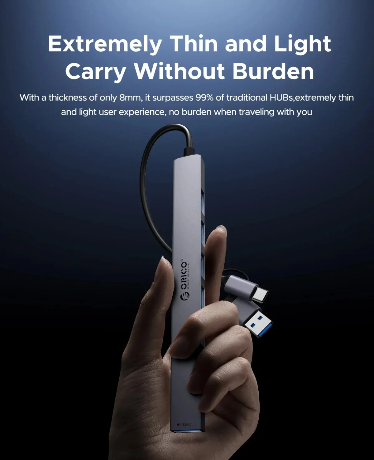 Orico хъб HUB USB-C 5 port - USB3.0 x 1, USB2.0 x 2, USB-C x 2, Aluminium - YSA4-U2-GY - image 7