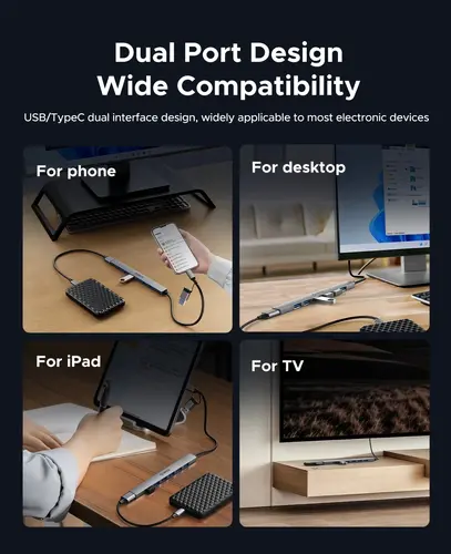 Orico хъб HUB USB-C 5 port - USB3.0 x 1, USB2.0 x 2, USB-C x 2, Aluminium - YSA4-U2-GY - image 8