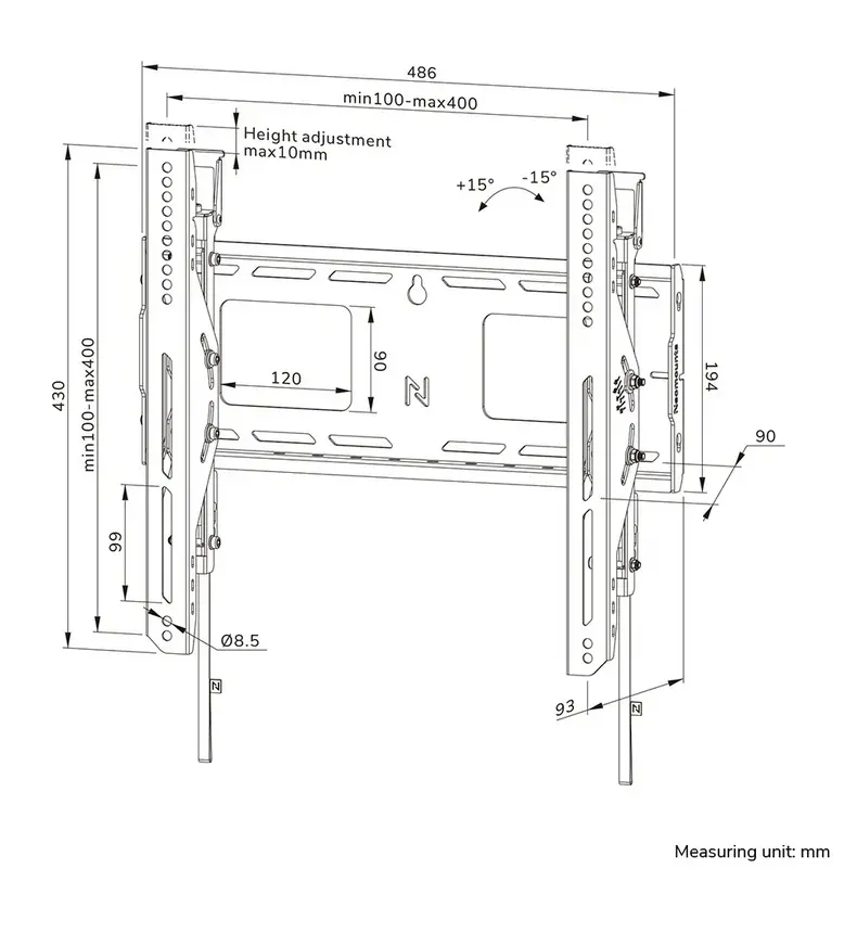 Стойка, Neomounts Level-750 Heavy duty wall mount 42-75", max 100kg, tilt, lockable - image 16