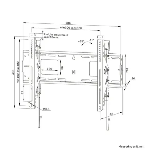 Стойка, Neomounts Level-750 Heavy duty wall mount 42-86", max 125kg, tilt, lockable - image 16