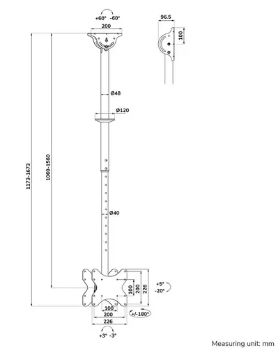 Стойка, Neomounts Back-to-Back Screen Ceiling Mount (Height: 106-156 cm) - image 17
