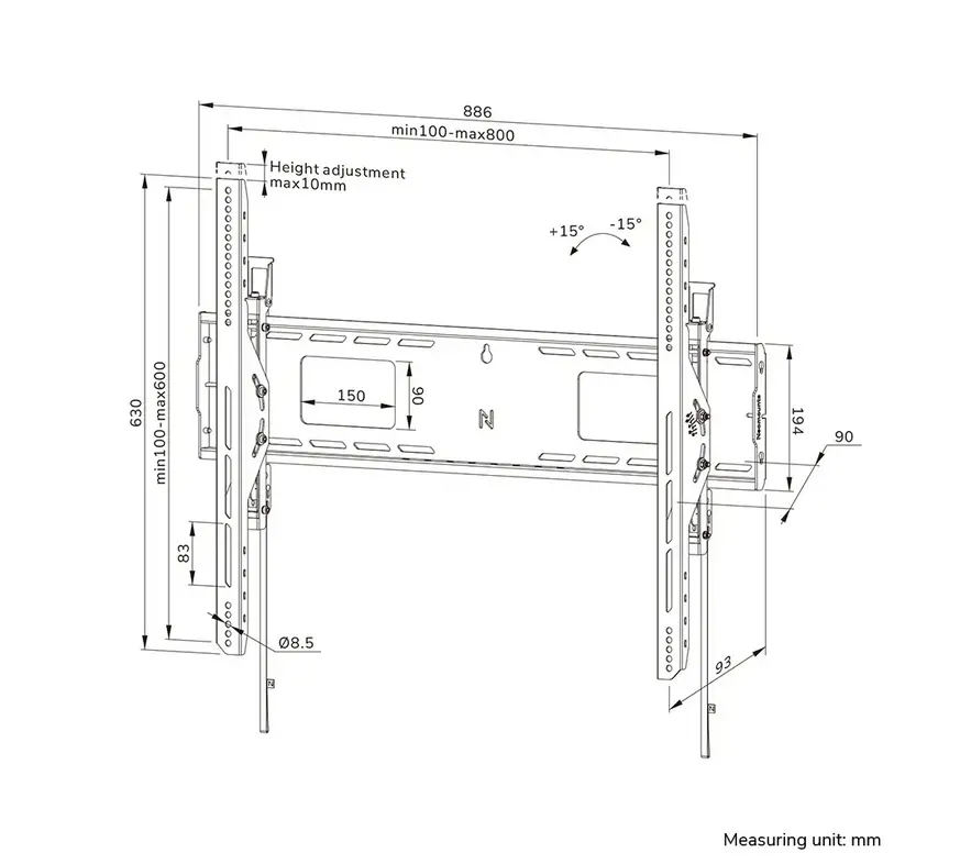 Стойка, Neomounts Level-750 Heavy duty wall mount 43-98", max 125kg, tilt, lockable - image 16