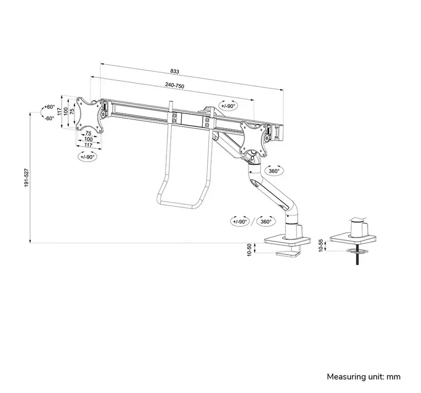 Стойка, Neomounts Next One Desk Mount, double display crossbar (topfix clamp/grommet) - image 17