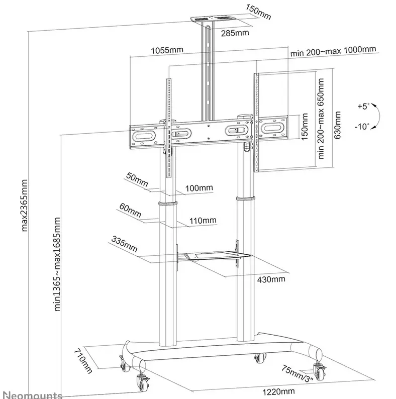 Стойка, Neomounts Mobile Flat Screen Floor Stand (height: 128-160 cm) - image 13