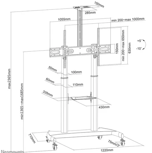 Стойка, Neomounts Mobile Flat Screen Floor Stand (height: 128-160 cm) - image 13
