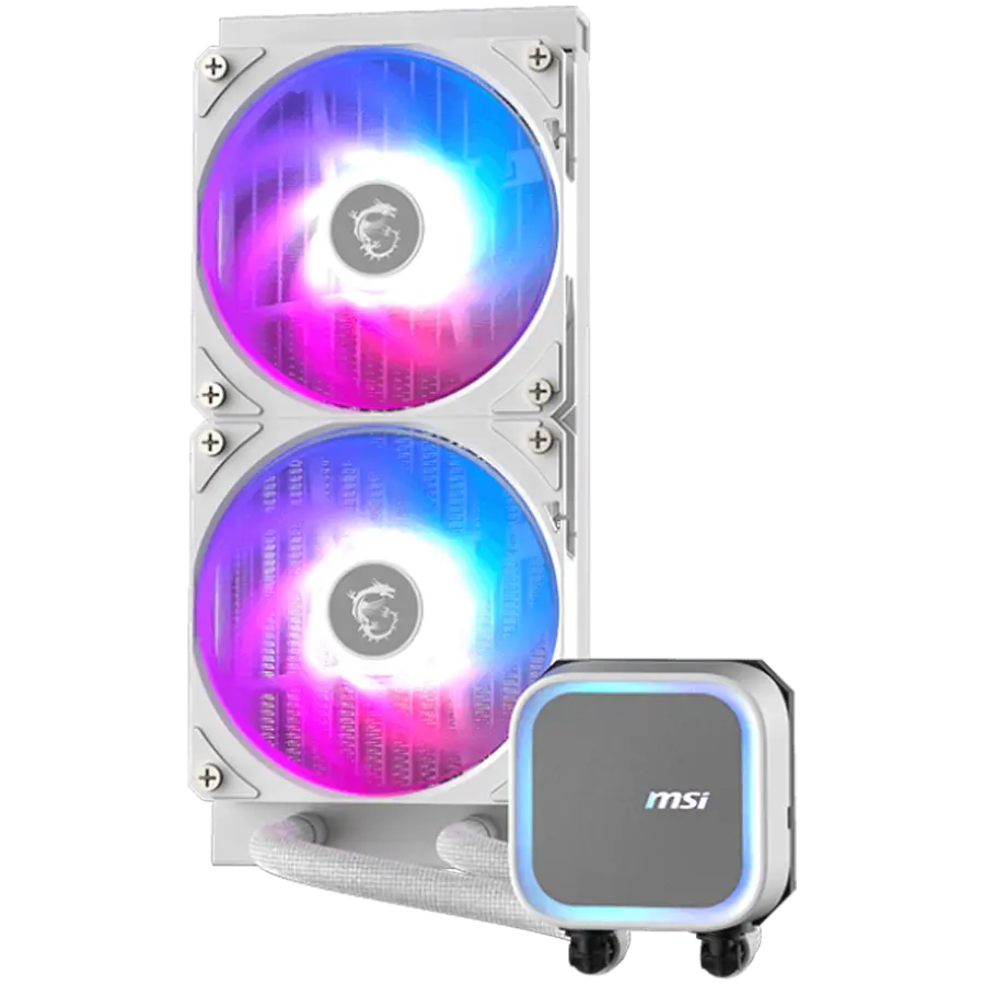 MSI MAG CORELIQUID A13 240 WHITE, 2x120mm Pre-installed ARGB Daisy Chain Fans, Replacable Top Cover, Copper Base Intel LGA 1700/1851, AMD AM5/AM4, 3Y Warranty - image 1