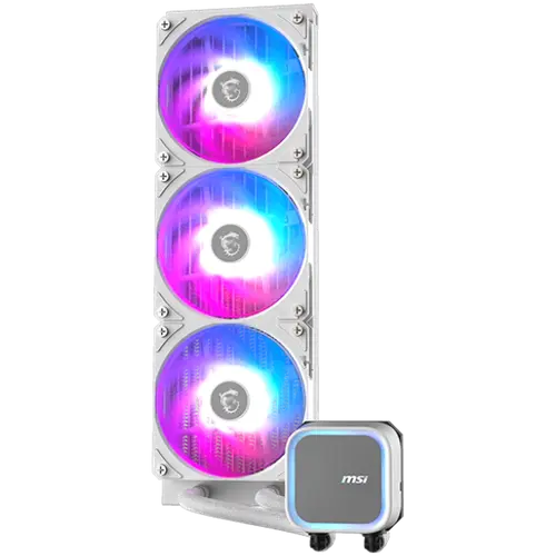 MSI MAG CORELIQUID A13 360 WHITE, 3x120mm Pre-installed ARGB Daisy Chain Fans, Replacable Top Cover, Copper Base Intel LGA 1700/1851, AMD AM5/AM4, 3Y Warranty - image 1