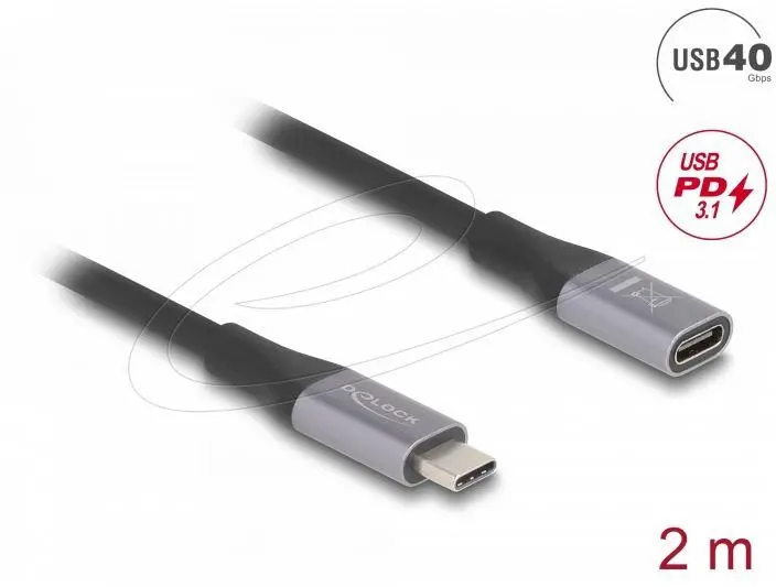 Delock Καλώδιο προέκτασης USB-C, 40 Gbps, PD 240W, 2 μ, γκρι - image 1
