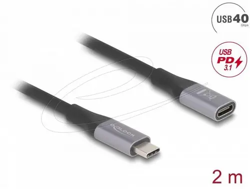 Delock Удължителен кабел USB-C, 40 Gbps, PD 240W, 2 м, сив - image 1