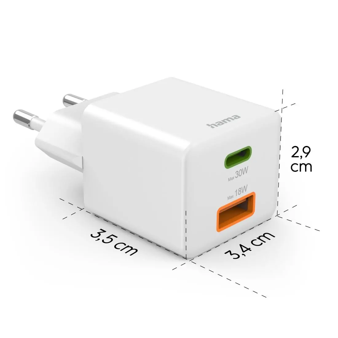HAMA Бързо мини Gan зарядно, 30 W, 1x USB-C, 1x USB-A, PD, бял - image 17
