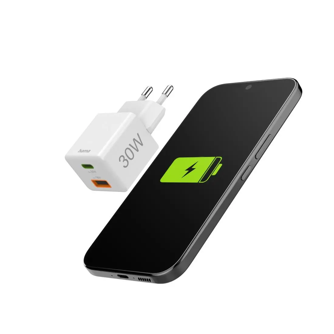 HAMA Бързо мини Gan зарядно, 30 W, 1x USB-C, 1x USB-A, PD, бял - image 8