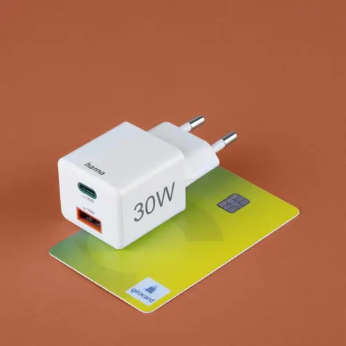 HAMA Бързо мини зарядно, 30 W, 1x USB-C, 1x USB-A, PD, бял - 10