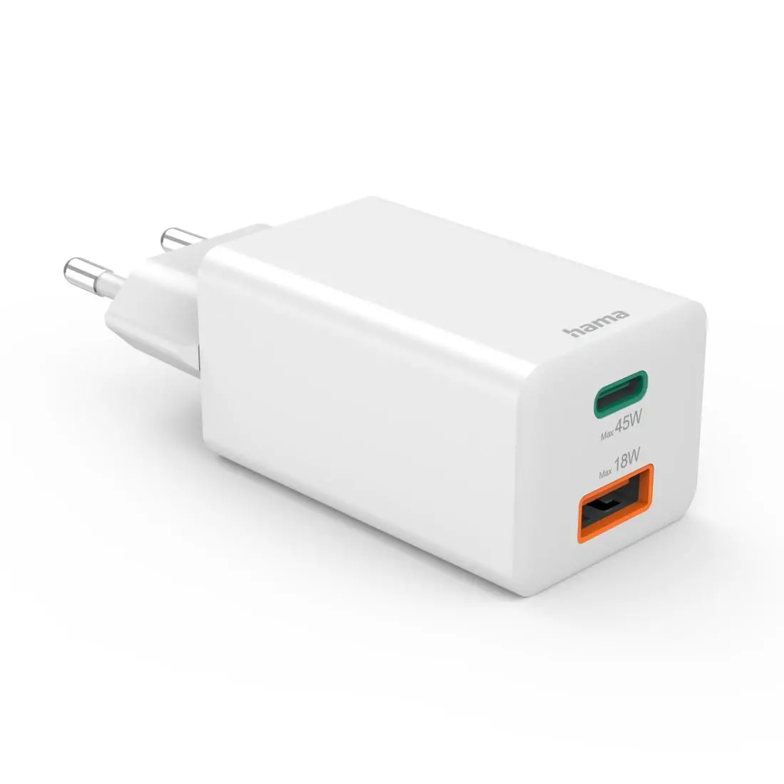 HAMA Бързо мини зарядно, 45 W, 1x USB-C - 1x USB-A, PD, бяло - image 1