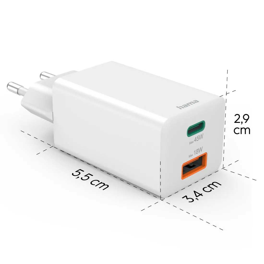 HAMA Бързо мини зарядно, 45 W, 1x USB-C - 1x USB-A, PD, бяло - image 17