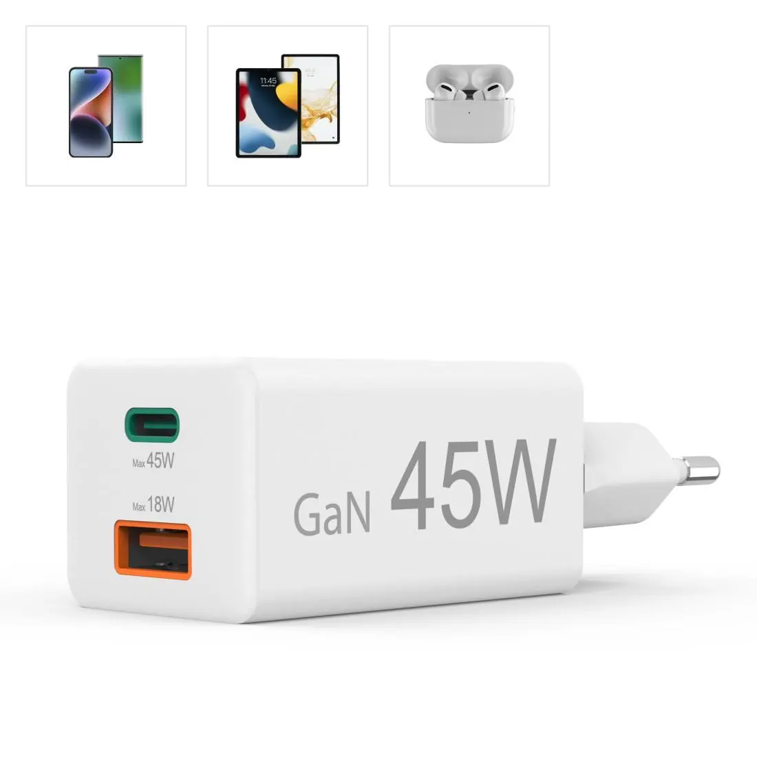HAMA Бързо мини зарядно, 45 W, 1x USB-C - 1x USB-A, PD, бяло - image 19
