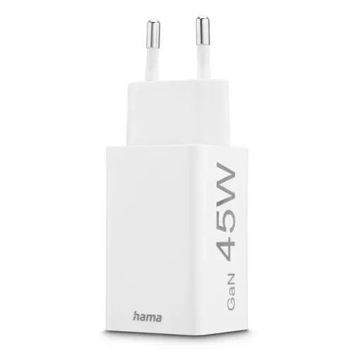 HAMA Γρήγορος μίνι φορτιστής, 45 W, 1x USB-C - 1x USB-A, PD, λευκός - 5