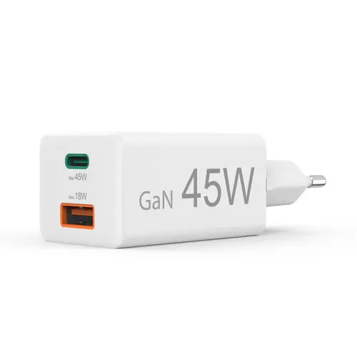 HAMA Γρήγορος μίνι φορτιστής, 45 W, 1x USB-C - 1x USB-A, PD, λευκός - 7