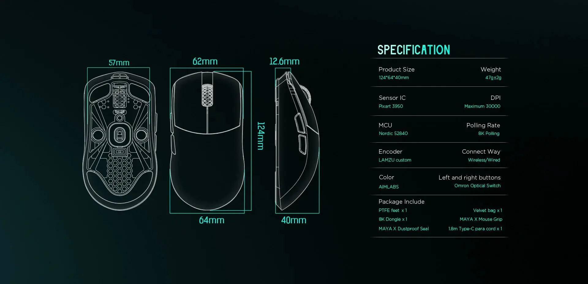 Lamzu професионална геймърска мишка MAYA X 8K - Wireless Gaming Mouse - Aimlabs Edition - image 20