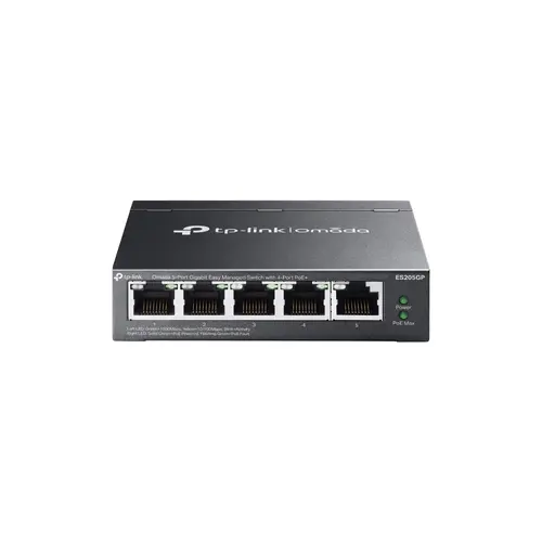 Omada 5-Port Gigabit Easy Managed Switch with 4-Port PoE+ 4× Gigabit PoE+ Ports, 1× Gigabit Non-PoE Ports 802.3at/af, 65 W PoE Power, Desktop Steel Case and Fanless Integration with Omada SDN Controller