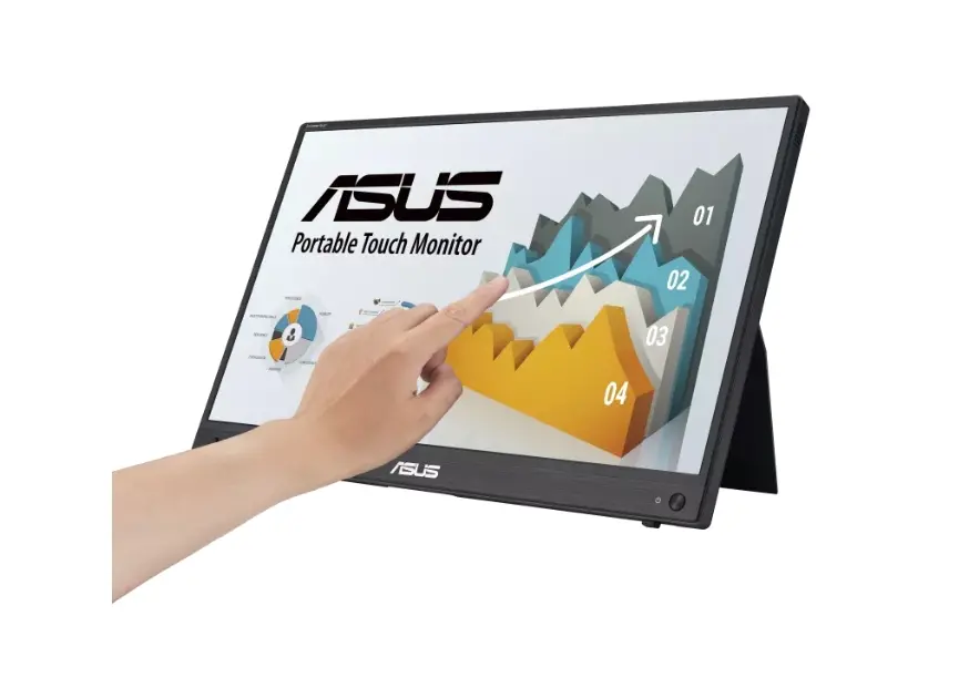Монитор, Asus ZenScreen Touch MB16AMTR portable monitor, 16 '' FHD (1920 x 1080), IPS, 10-point touch, 250 cd/m2,Built-in Battery, Hybrid Signal Solution, Mini-HDMI, ergo kickstand, tripod socket, ASUS Flicker Free and Low Blue Light technologies, 2 x1w, Black - image 1