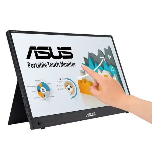 Монитор, Asus ZenScreen Touch MB16AMTR portable monitor, 16 '' FHD (1920 x 1080), IPS, 10-point touch, 250 cd/m2,Built-in Battery, Hybrid Signal Solution, Mini-HDMI, ergo kickstand, tripod socket, ASUS Flicker Free and Low Blue Light technologies, 2 x1w, Black - image 1